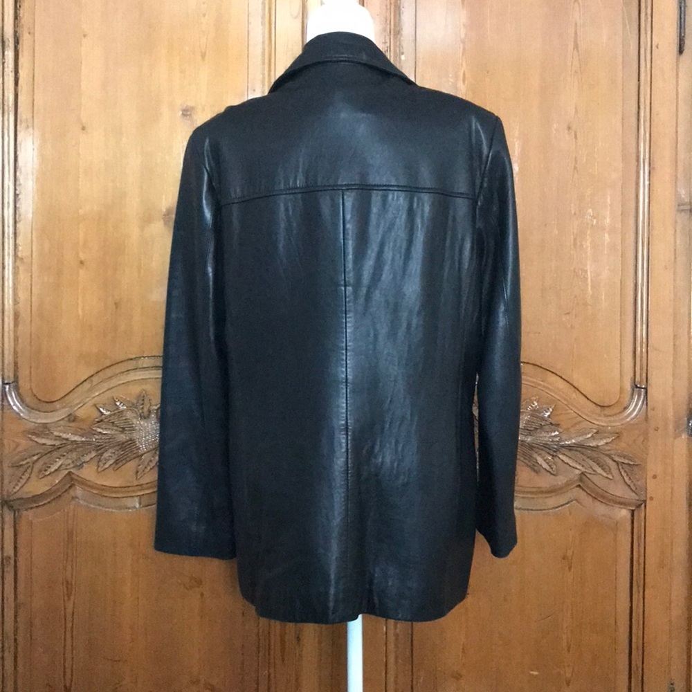 Classic Double Breasted Black Leather Jacket - Picture 2 of 4